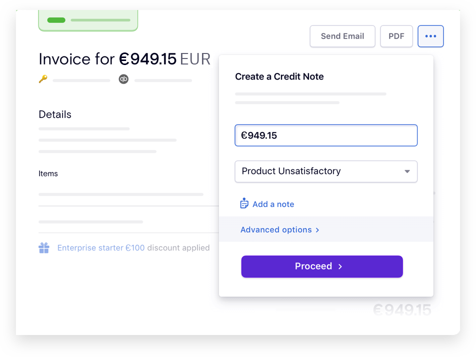 Advanced finance operations on invoicing