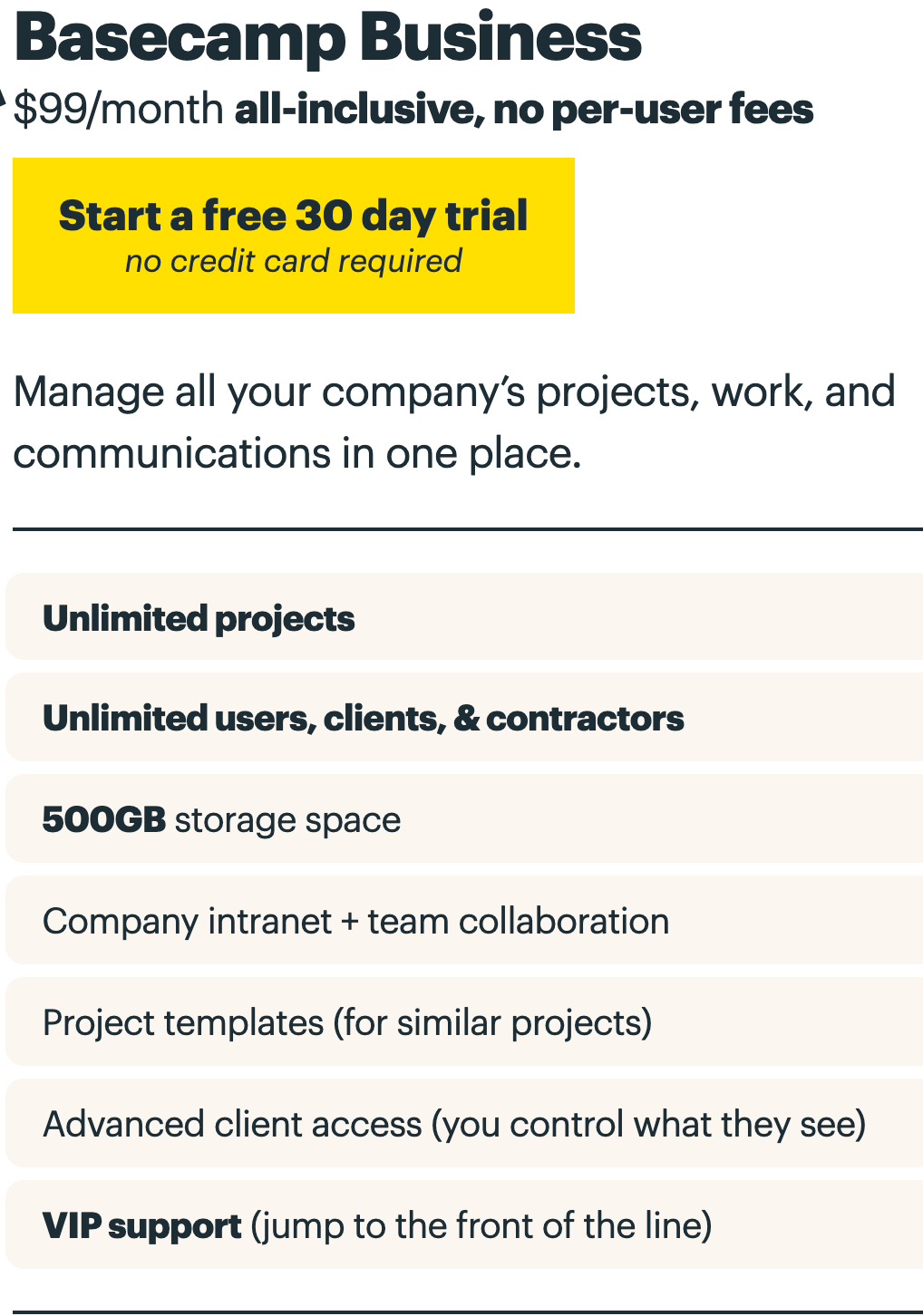 Basecamp pricing with flat-rate model